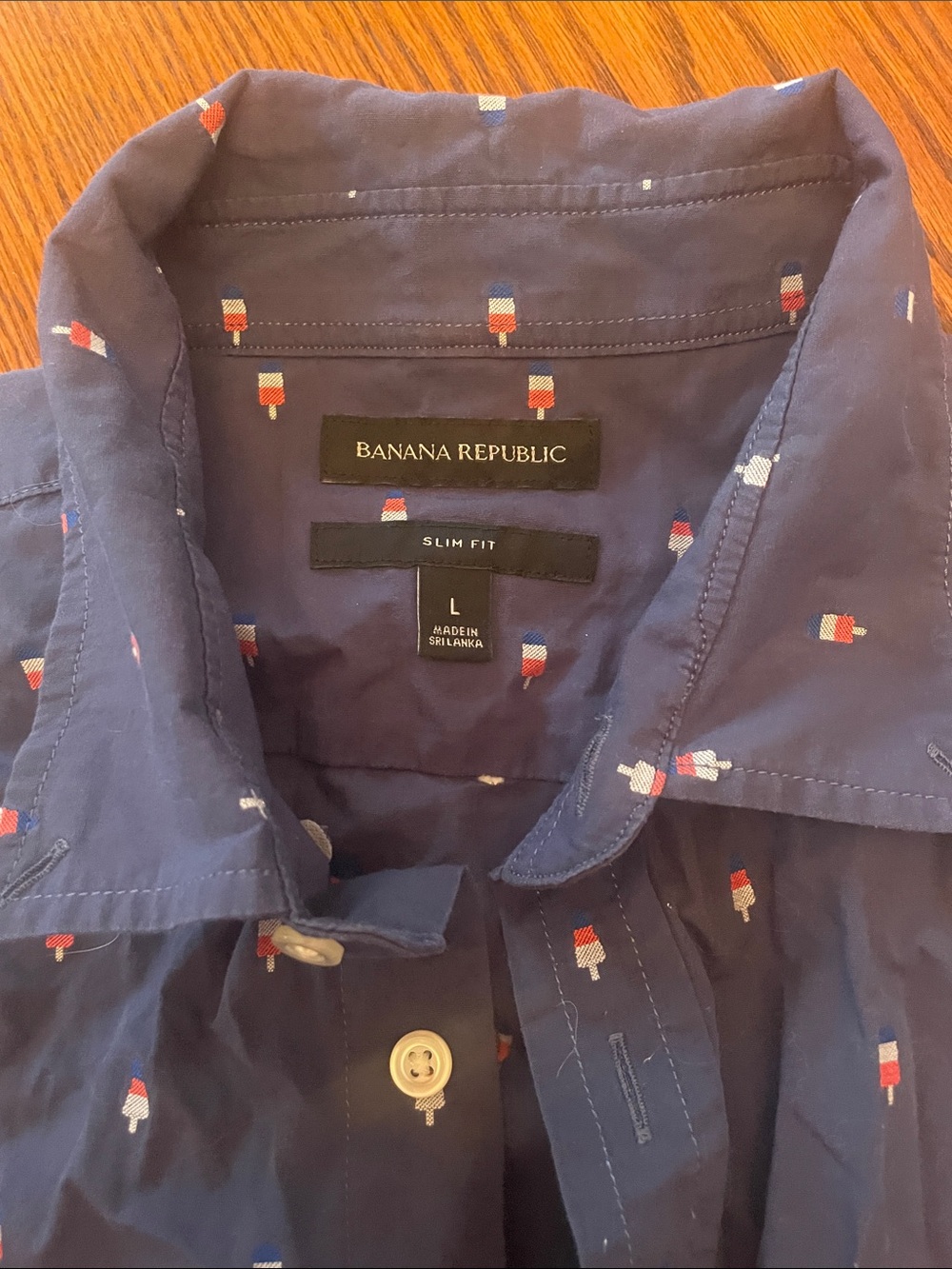 Banana Republic Navy Button-Down Shirt with Red, White and Blue Popsicle Print
